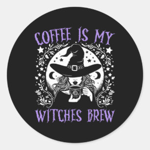 Kaffe är min vinkling Brew Retro Halloween Witch B Runt Klistermärke