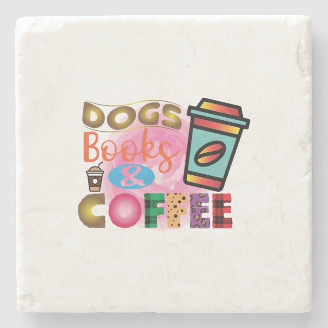 Kaffe Art Hundar Bokar och kaffe Stenunderlägg (Framsidan)