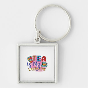 Kaffe Art Tea är min Valentine Fyrkantig Silverfärgad Nyckelring