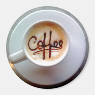 Kaffe av kaffe av latte-kopp och såcer-kaffe magnet