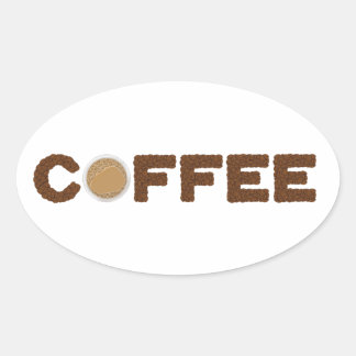 Kaffe av kaffebönor och drycker ovalt klistermärke