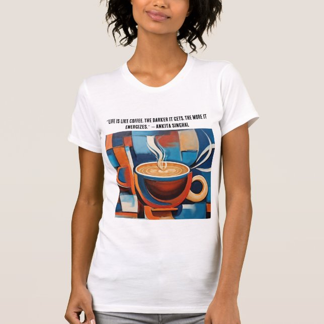 Kaffe av kaffekonst i abstrakt på vit t-shirt (Framsida)