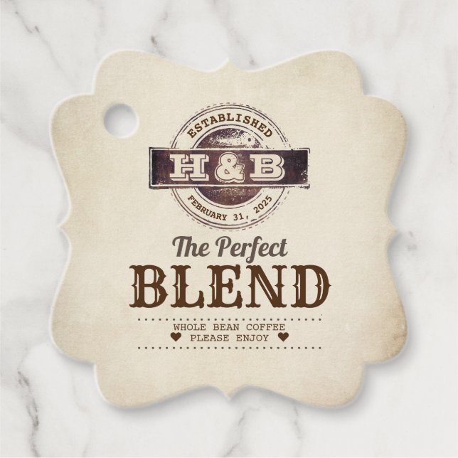 Kaffe av Perfekt Blend Bröllop Gåvor Etiketter (Framsida)