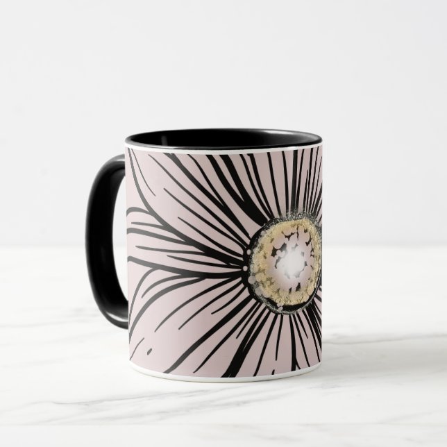 Kaffe av stenlavender och svart blomma Mugg (Framsida vänster)