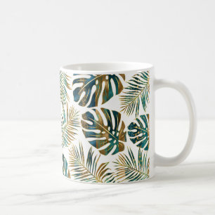 Kaffe av tropiska löv med guld och med mönster mug kaffemugg