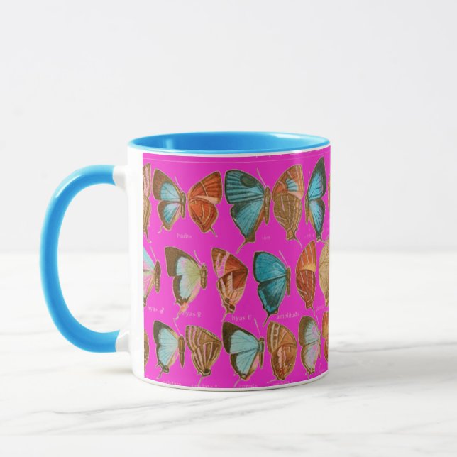 Kaffe av vintage Blue och Red Butterflies Mugg (Vänster)