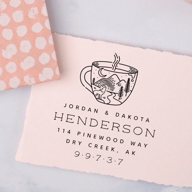 Kaffe & Äventyr, gift par Returadress Självfärgande Stämpel (Skapare uppladdad)