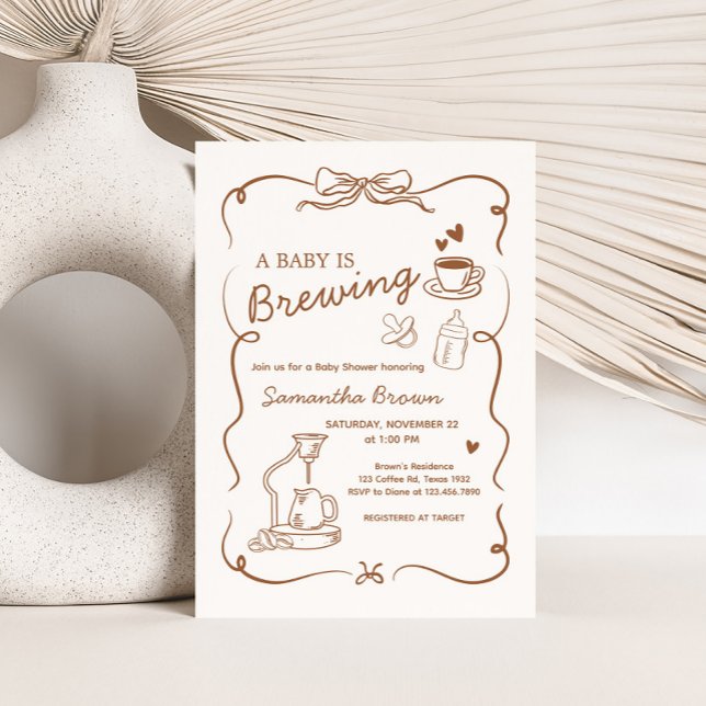 Kaffe Baby är en babystötare för bröst Inbjudningar (A Baby is Brewing Coffee Baby Shower Invitation)