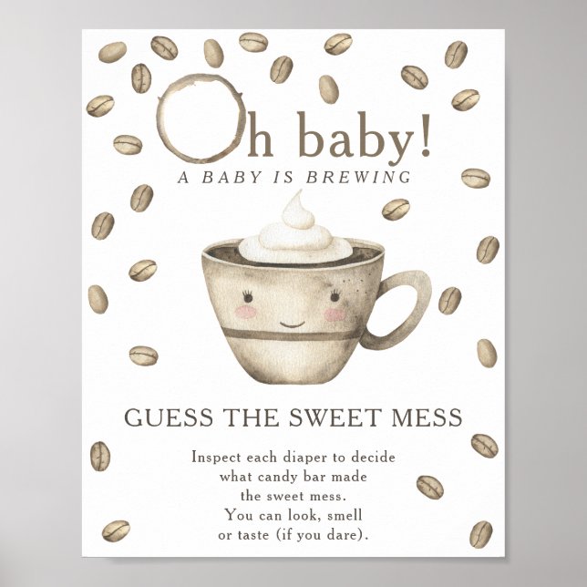 Kaffe baby shower Gissa den söta röra Poster (Framsidan)