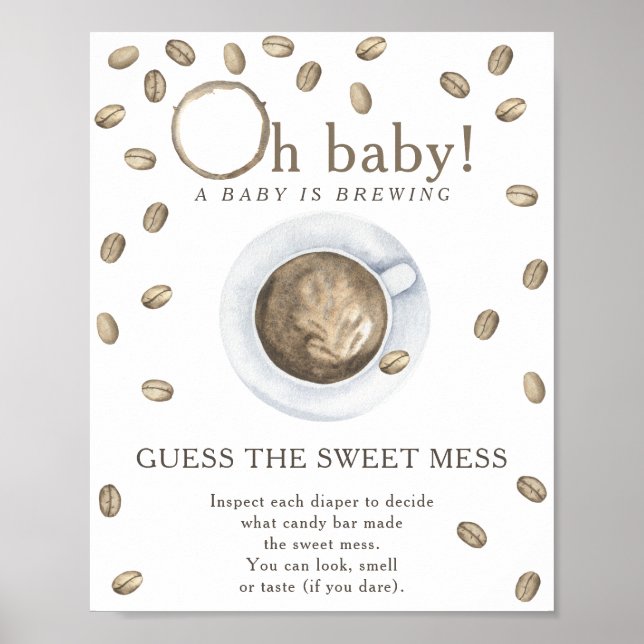Kaffe baby shower Gissa den söta röra Poster (Framsidan)