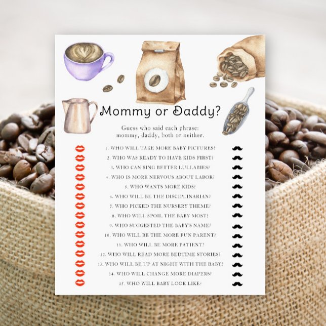 Kaffe baby shower - mamma eller pappa spel (Skapare uppladdad)