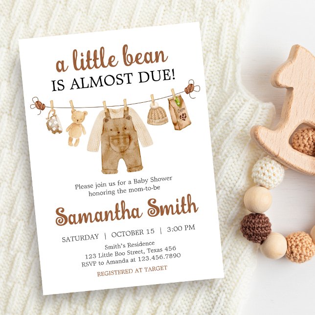 Kaffe, babyskor för bröst inbjudningar (Coffee Little Bean Baby Shower Invitation)