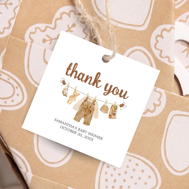 Kaffe, babystötfångare fyrkant gåvor etiketter (Coffee Little Bean Baby Shower Square Favor Tags)