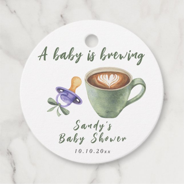 Kaffe Båge Napp Babykalas Gåvor Etiketter (Framsida)
