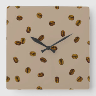 Kaffe Bean Mönster Fyrkantig Klocka