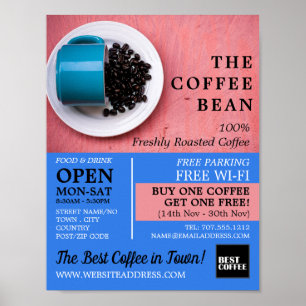 Kaffe Bean Mugg, Barista, Café, Coffehouse Advert Poster