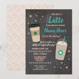 Kaffe Birthday latte Cafe Shop Chalk Firande Inbjudningar