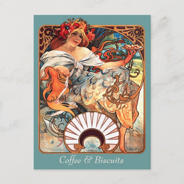 Kaffe & Biscuits CC0411 Alphonse Mucha Vykort (Framsida)