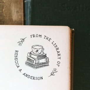 Kaffe & Böcker Boho Personligt Bibliotek Bokägarmä Självfärgande Stämpel