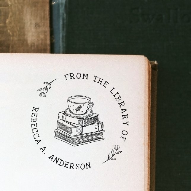 Kaffe & Böcker Boho Personligt Bibliotek Bokägarmä Självfärgande Stämpel (Skapare uppladdad)