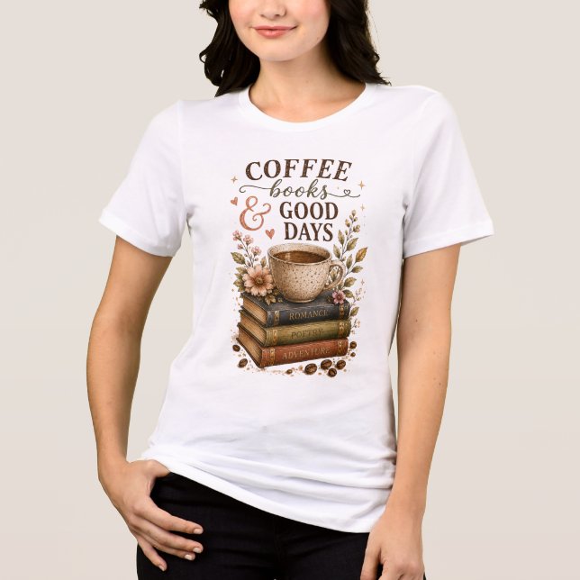 Kaffe Böcker Bra Dagar T Shirt (Framsida)