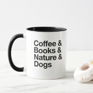 Kaffe & Bokar & natur & Hundar Mugg (svart)