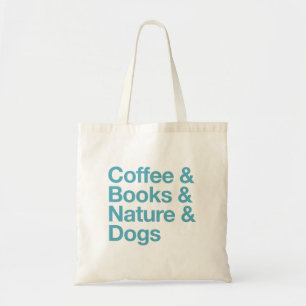 Kaffe & Bokar & natur & Hundar tote Bag (blått) Tygkasse