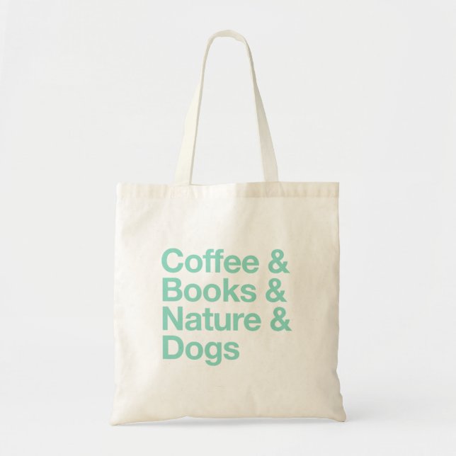 Kaffe & Bokar & Nature & Hundar Tote Bag (Teal) Tygkasse (Framsidan)