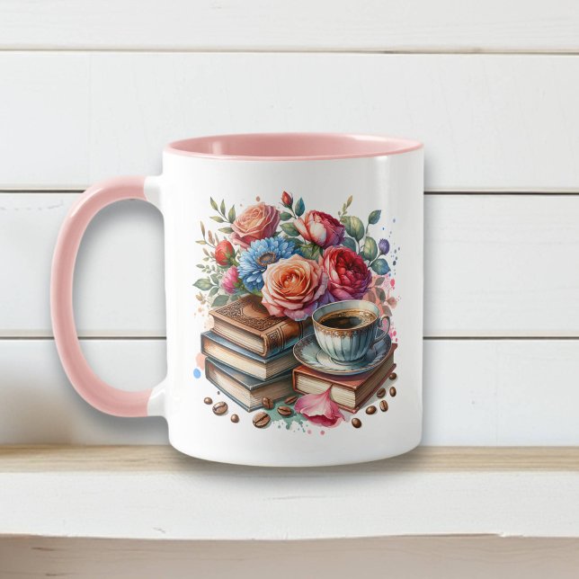 Kaffe, Bokar och blommor Mugg (Skapare uppladdad)