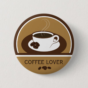 Kaffe-bönor i Kopp med kaffebröd Älskare, runda Knapp