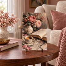 Kaffe Bord Blommor Konsttryck