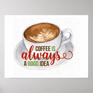 Kaffe Bra Idé Watercolor Typografi Affisch