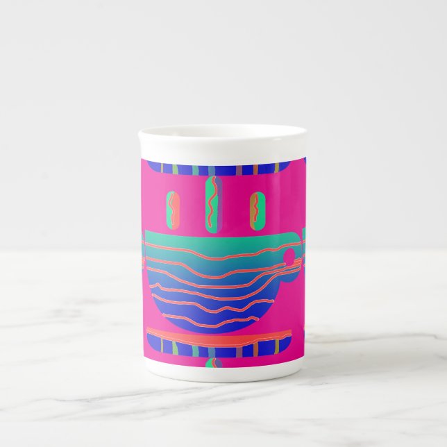 Kaffe Break Aqua Blue Shock rosa Benporslin Mugg (Framsidan)