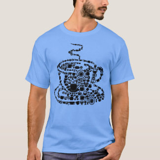 Kaffe Breved Steaming Java Bild Mosaic Kopp Sau T Shirt