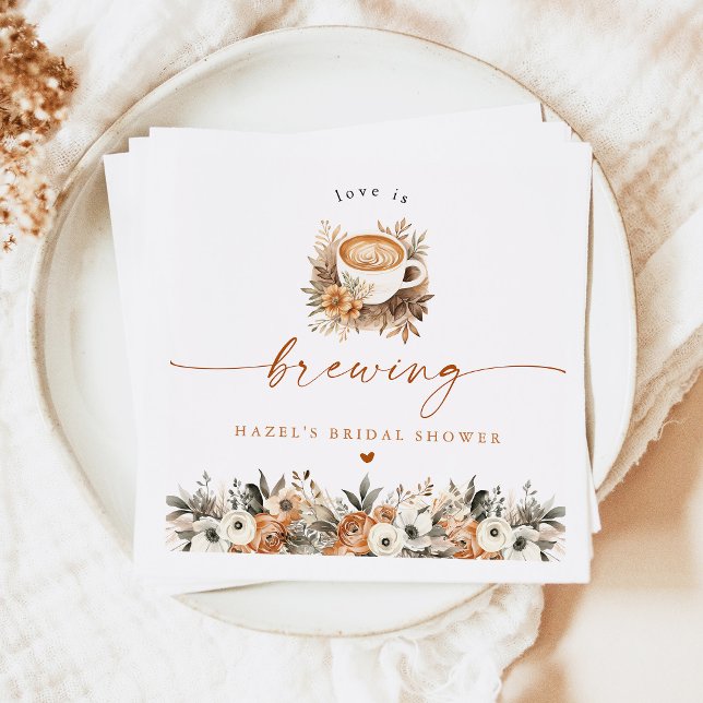Kaffe Bröllopsdusch Servett, Kärlek bryggs Pappersservett (Love is Brewing Espresso Coffee Themed Bridal Shower Napkins)