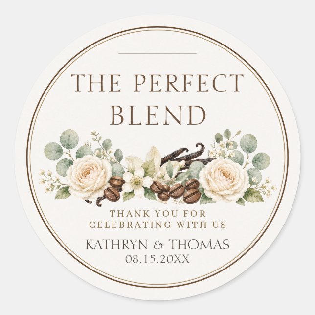 Kaffe Bröllopsfavorabel Etiketter Den Perfekta Bla (Framsida)