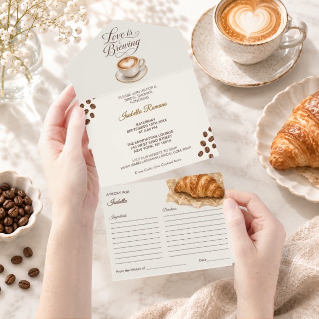 Kaffe Bröllopsfestin Inbjudan & Receptkort (Coffee Bridal Shower Invitation & Recipe Card)