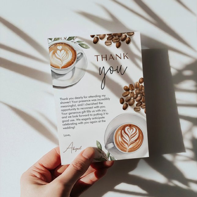 Kaffe Bröllopsshowers - Kärlek bryggs Tack Kort (Coffee Bridal Shower - Love is Brewing Thank You)