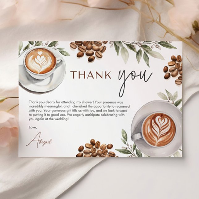 Kaffe Bröllopsshowers - Kärlek bryggs Tack Kort (Coffee Bridal Shower - Love is Brewing Thank You)