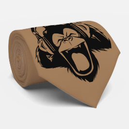 Kaffe Brun apa som klämmer ut med hörlurar Slips