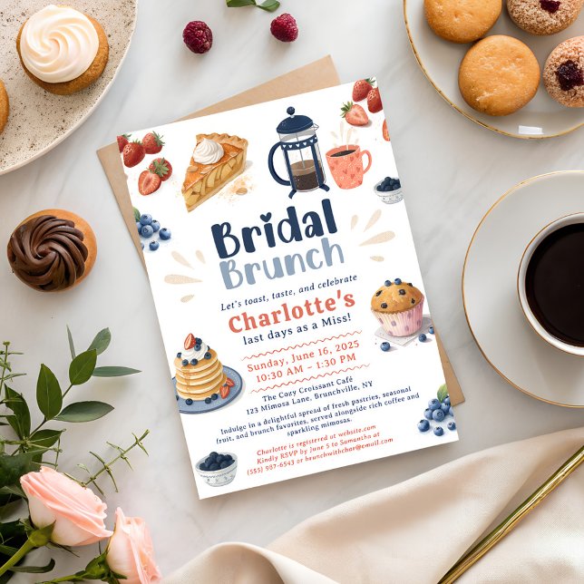 Kaffe Brunch-Möhippa för kvistfrukter Inbjudningar (Whimsical Pastries Coffee Brunch Bridal Shower Invitation)