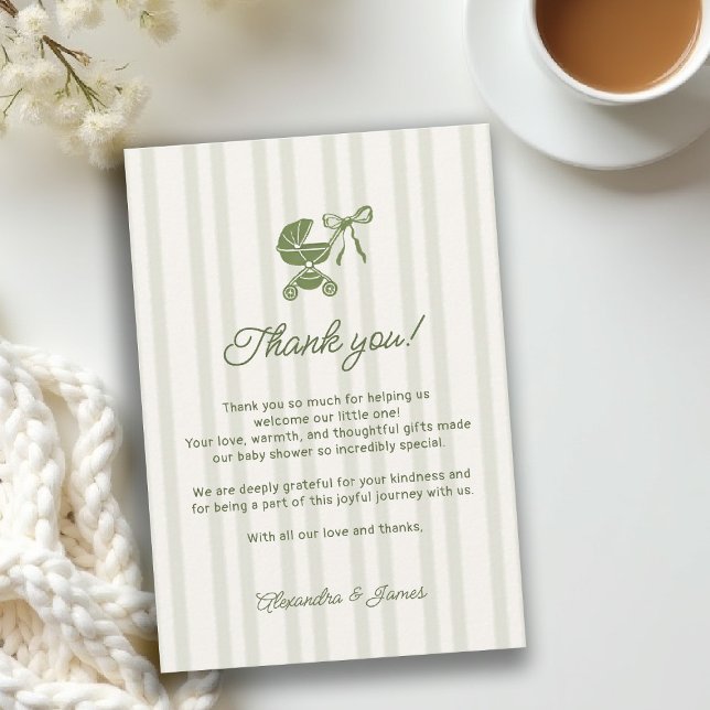 Kaffe Brygg Ränder Bebe Brunch Baby Shower Tack Kort (baby shower brunch coffee theme brewing thank you olive green bistro hand drawn paris bistro)