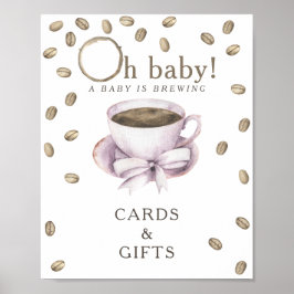 Kaffe bryggande baby shower kort och presenter poster