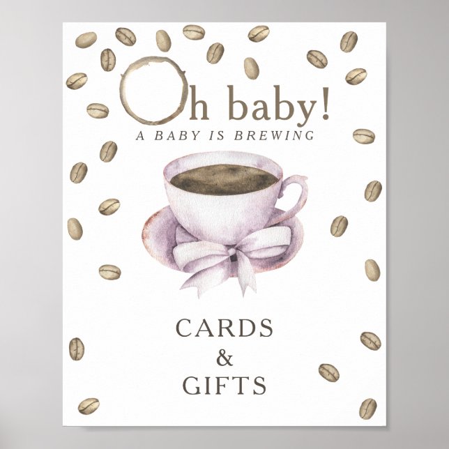 Kaffe bryggande baby shower kort och presenter poster (Framsidan)