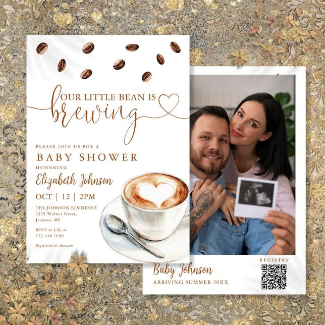 Kaffe Bryggning Baby Shower Foto QR-kod Inbjudningar (Coffee Brewing Baby Shower Photo QR Code Invitation)
