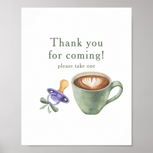 Kaffe bryggs babyshower Tack för att du kom Poster (Framsidan)