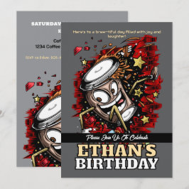 Kaffe Burst - djärv och uppspelande födelsedag Inbjudningar