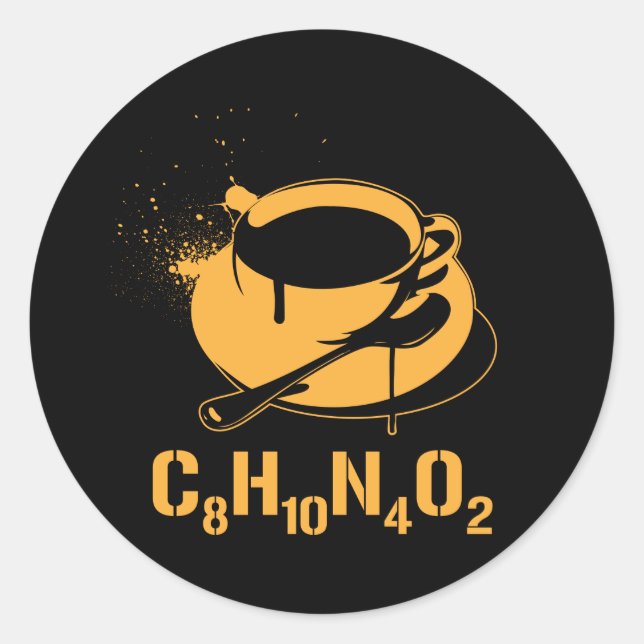 Kaffe C8H10N4O2 Runt Klistermärke (Framsida)