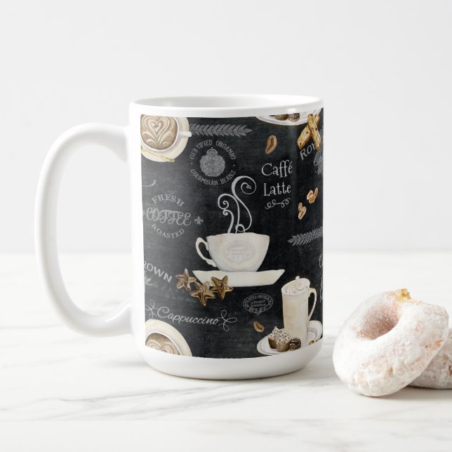 Kaffe Cappuccino Mocha Typography Art Decoupage Kaffemugg (Med munk)