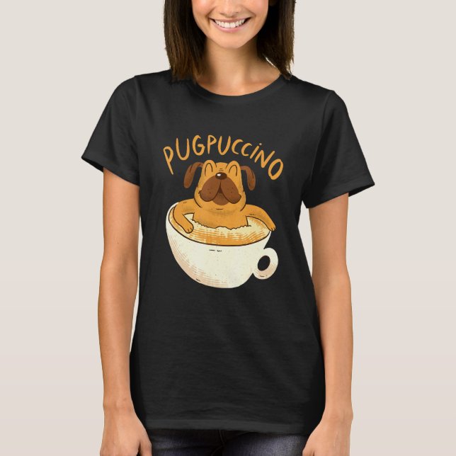 Kaffe Cappuccino Mops T Shirt (Framsida)
